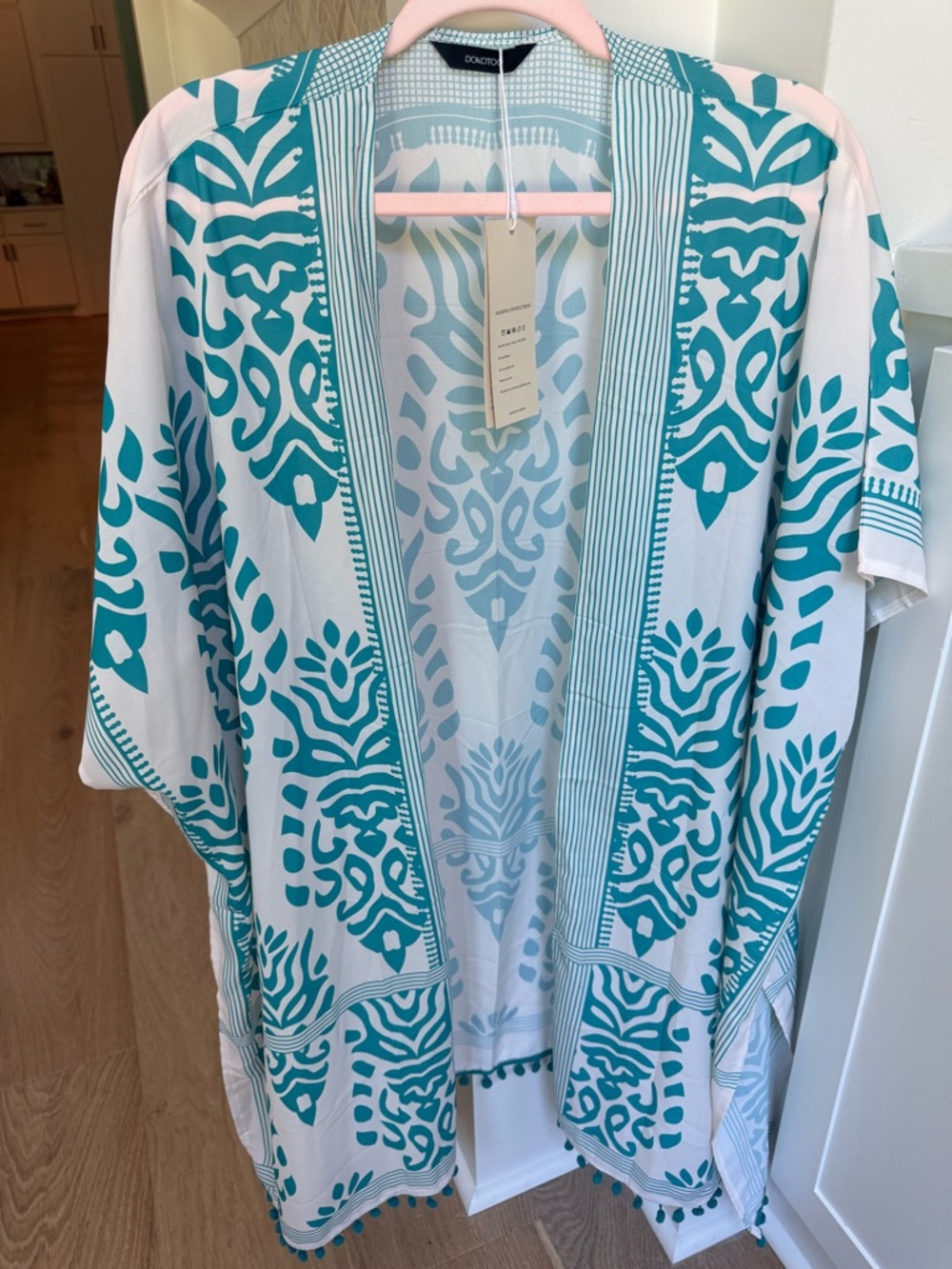 Dokotoo one size Teal & White Printed Kimono Swim Coverup